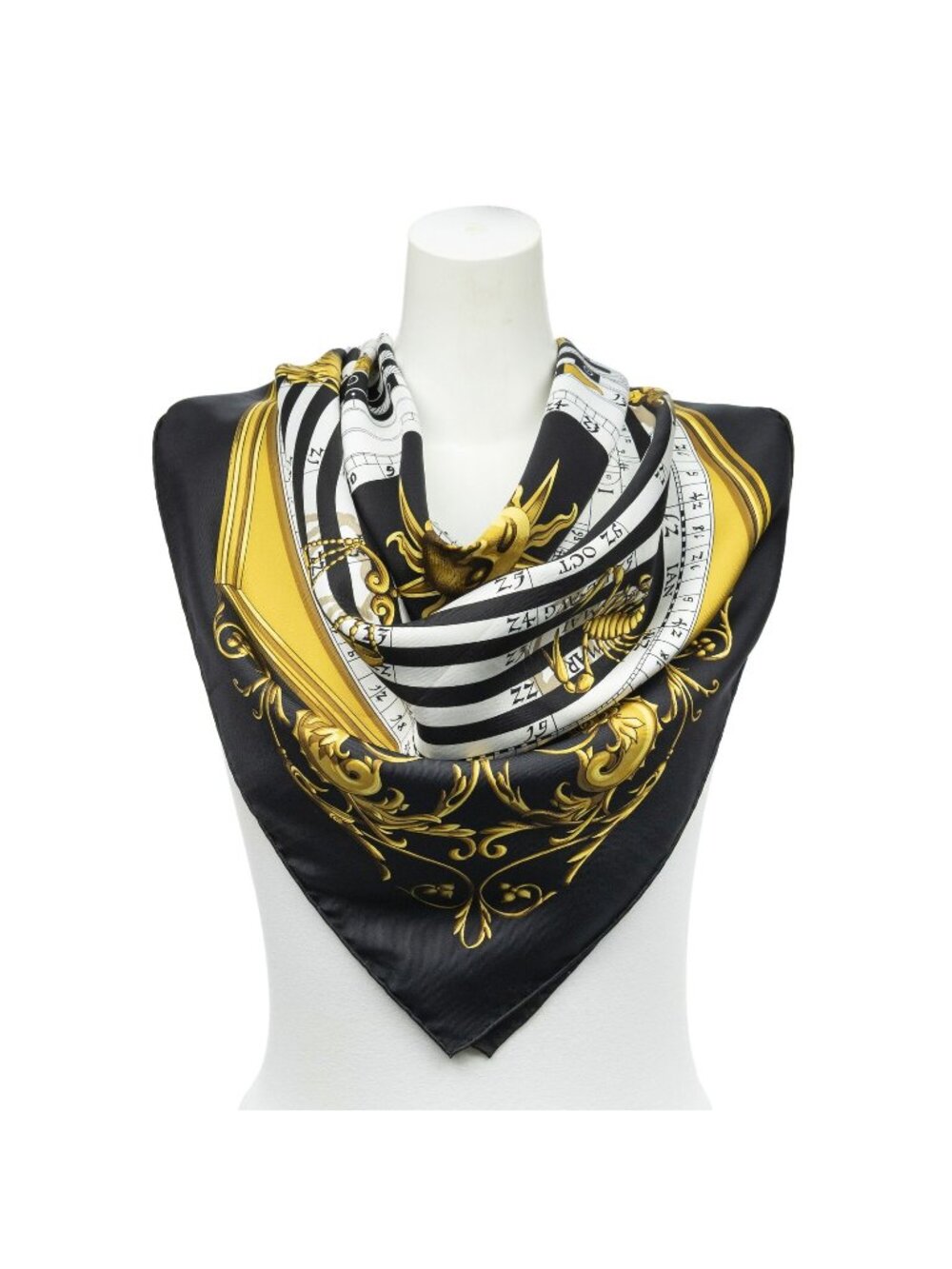 Hermes Scarf Black Gold White Twill Silk